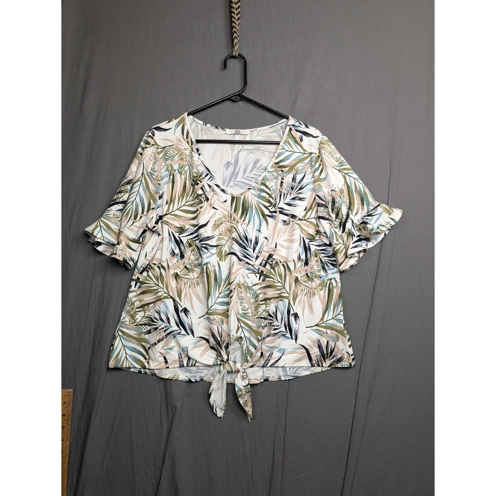 Perseption Concept Women's  Tropical Leaf Print Tie-front knot Size XL